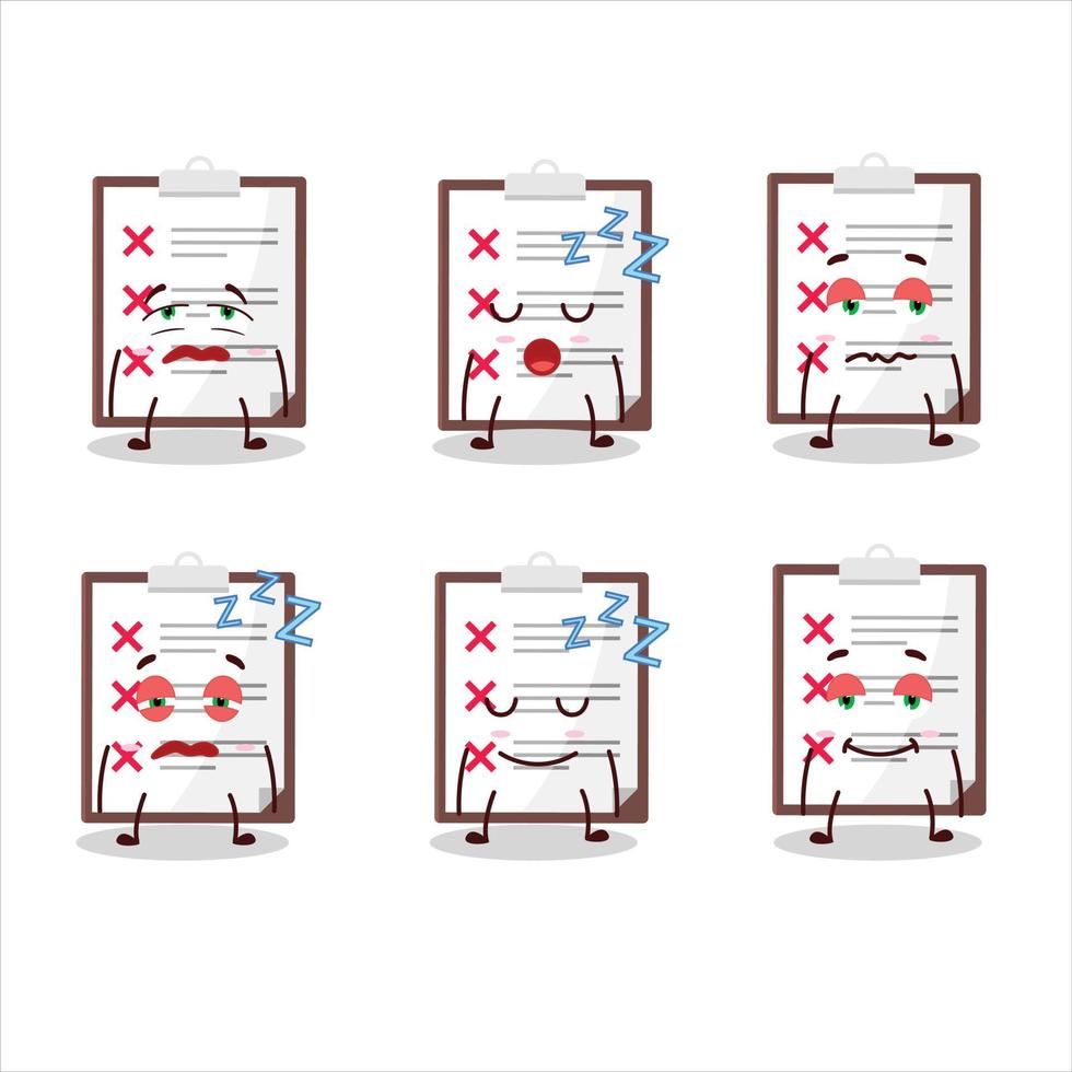 Cartoon character of clipboard with cross check with sleepy expression vector