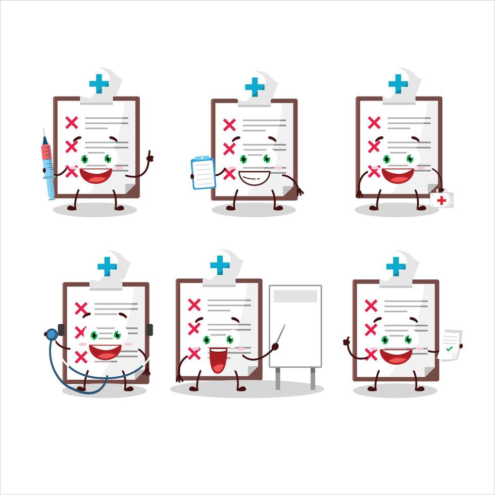 Doctor profession emoticon with clipboard with cross check cartoon character vector