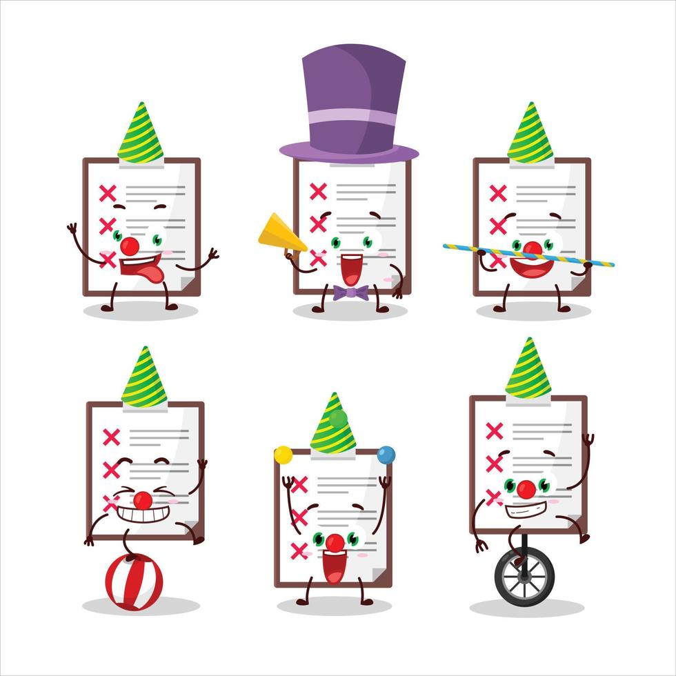 Cartoon character of clipboard with cross check with various circus shows vector