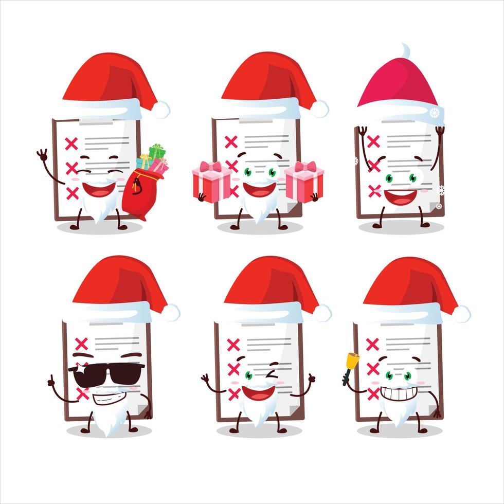 Papa Noel claus emoticones con portapapeles con cruzar cheque dibujos animados personaje vector