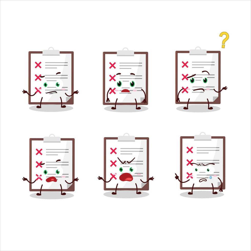 Cartoon character of clipboard with cross check with what expression vector