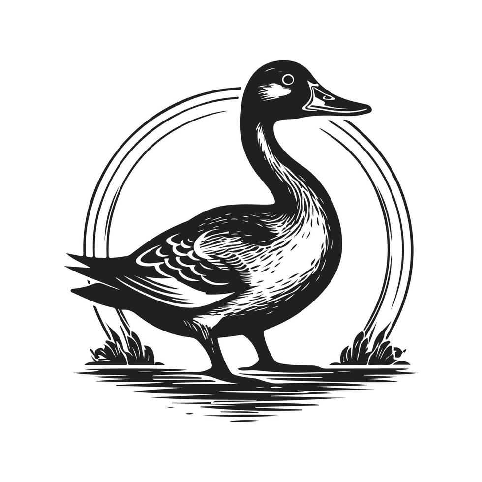 duck, vintage logo concept black and white color, hand drawn illustration vector