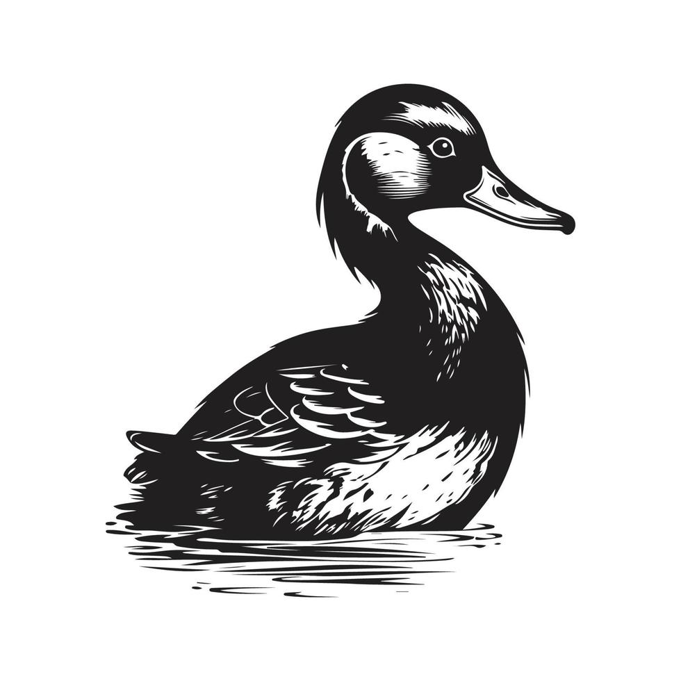 duck, vintage logo concept black and white color, hand drawn illustration vector