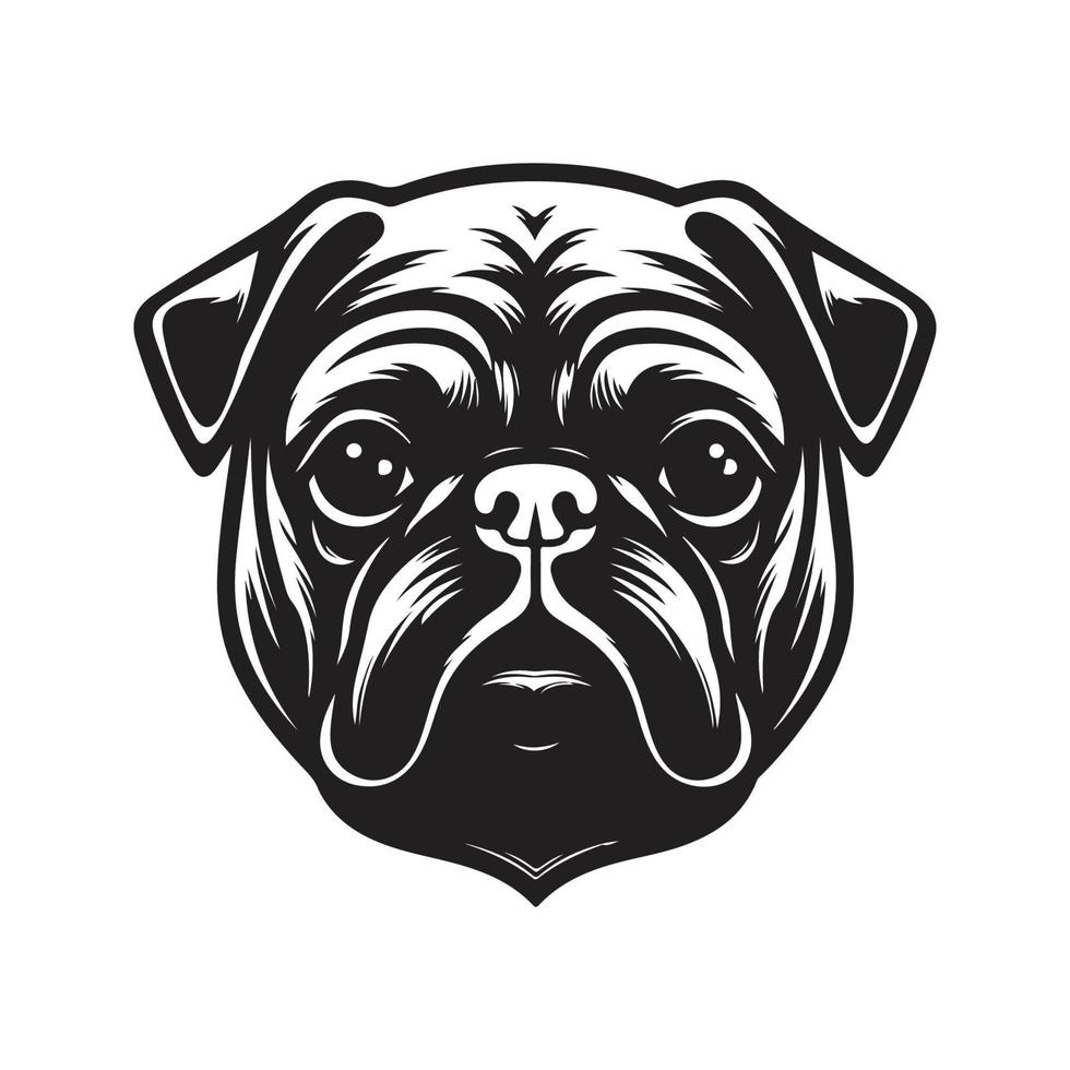 pug, vintage logo concept black and white color, hand drawn illustration vector