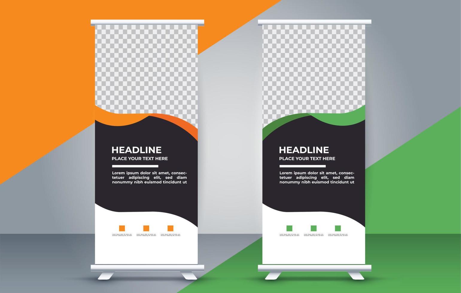 Roll up standee banner template with modern shapes vector