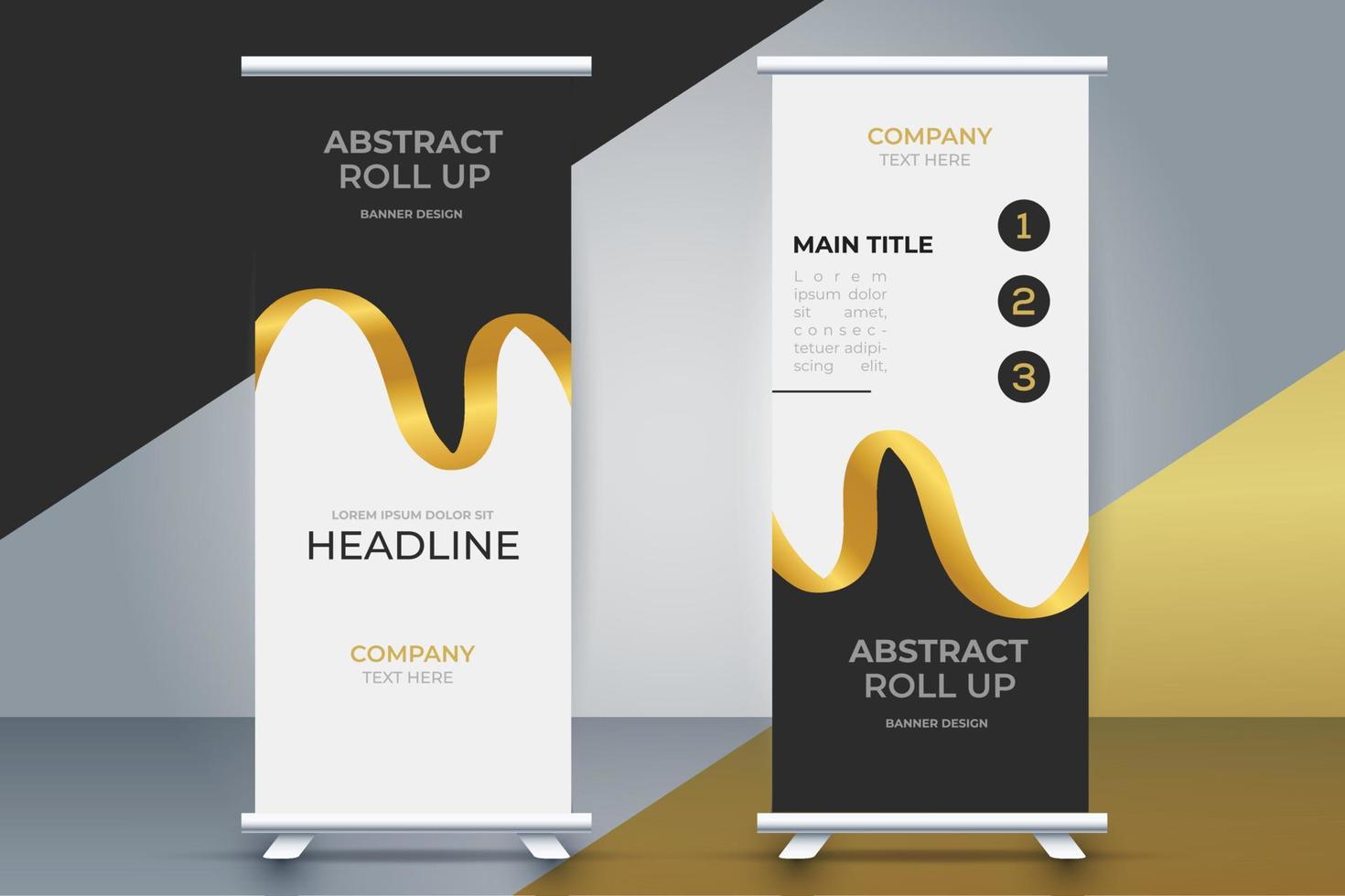 creative  business roll up banner with golden ribbon vector