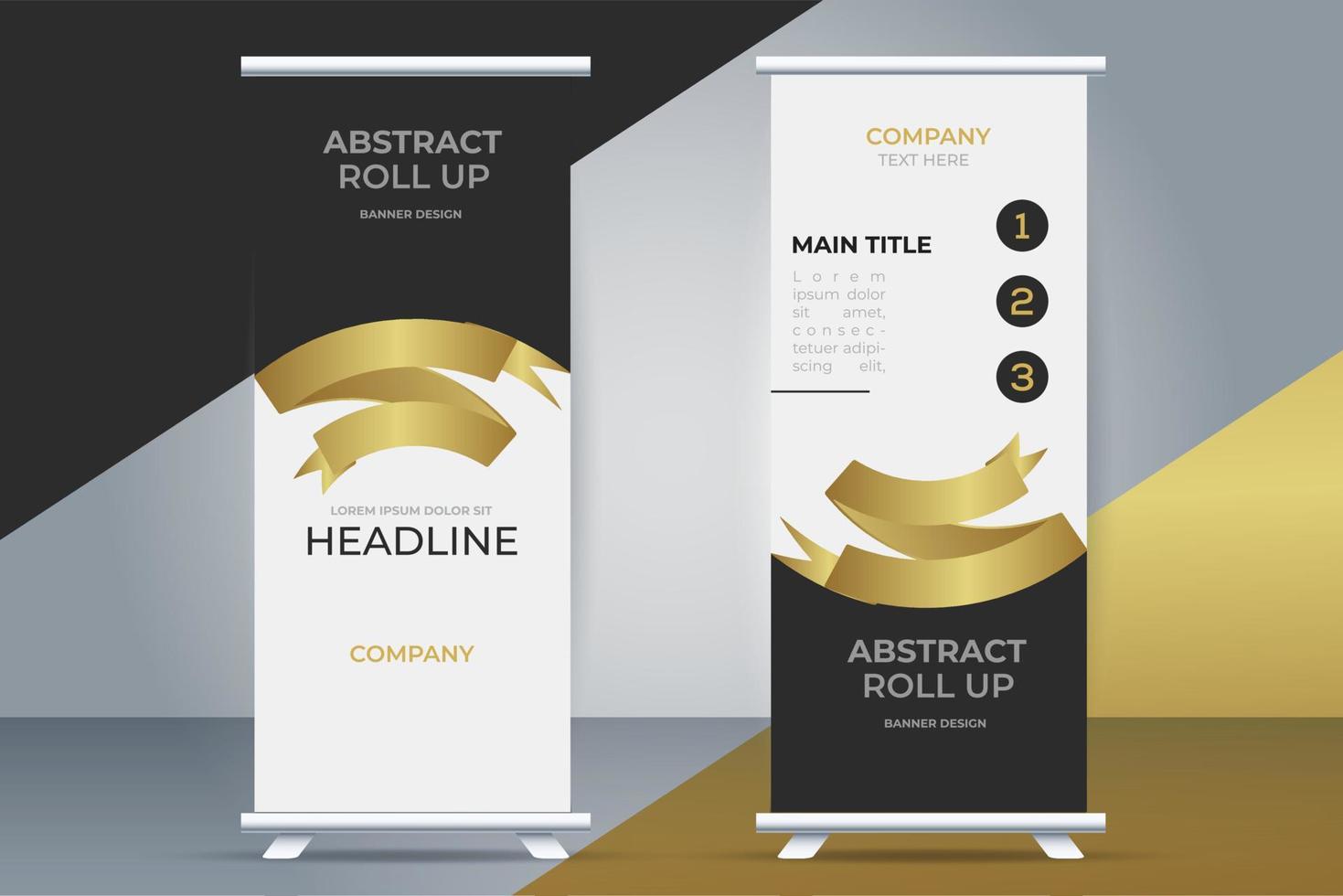 modern business roll up stand banner with golden ribbon vector