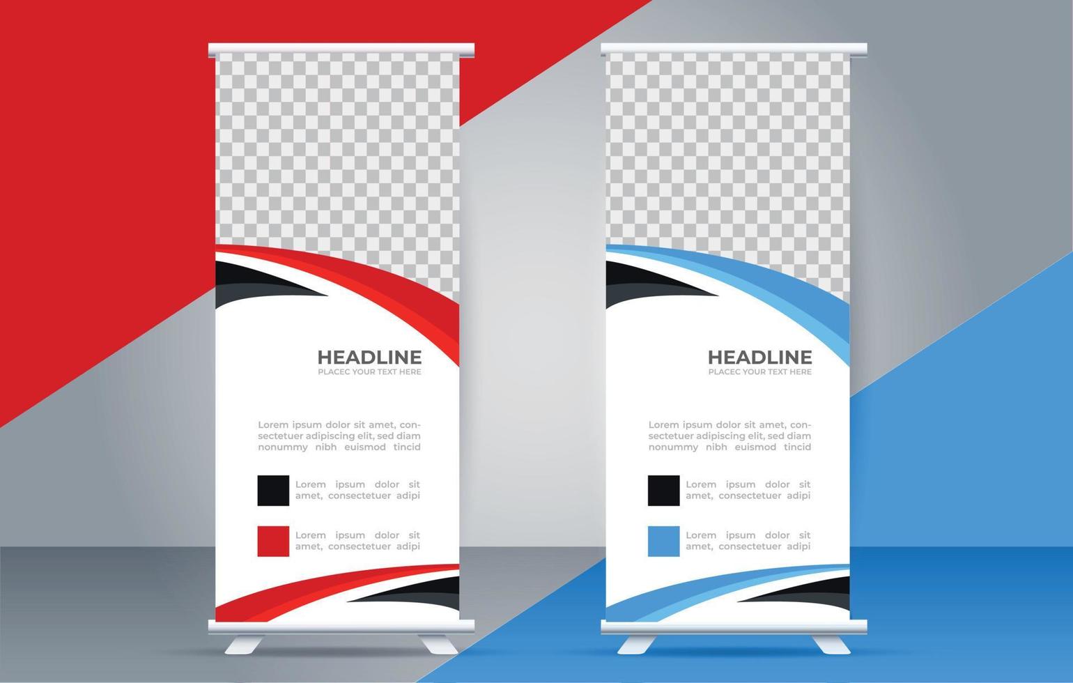 vector Roll up standee template with modern shapes