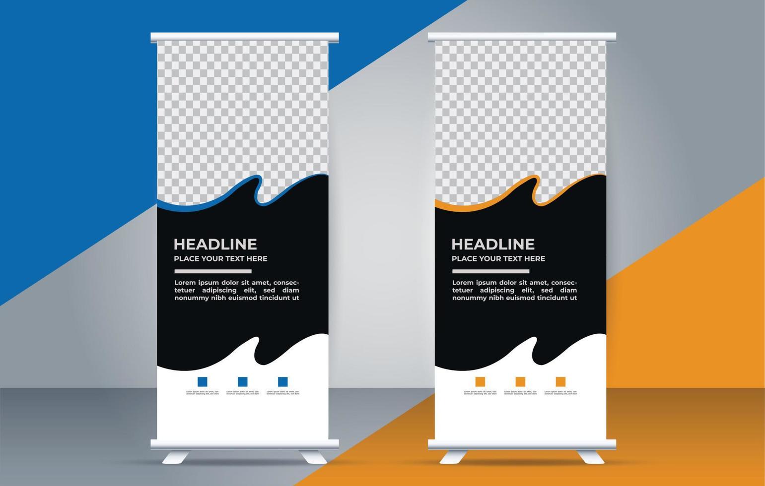 Roll up banner template with modern shapes vector