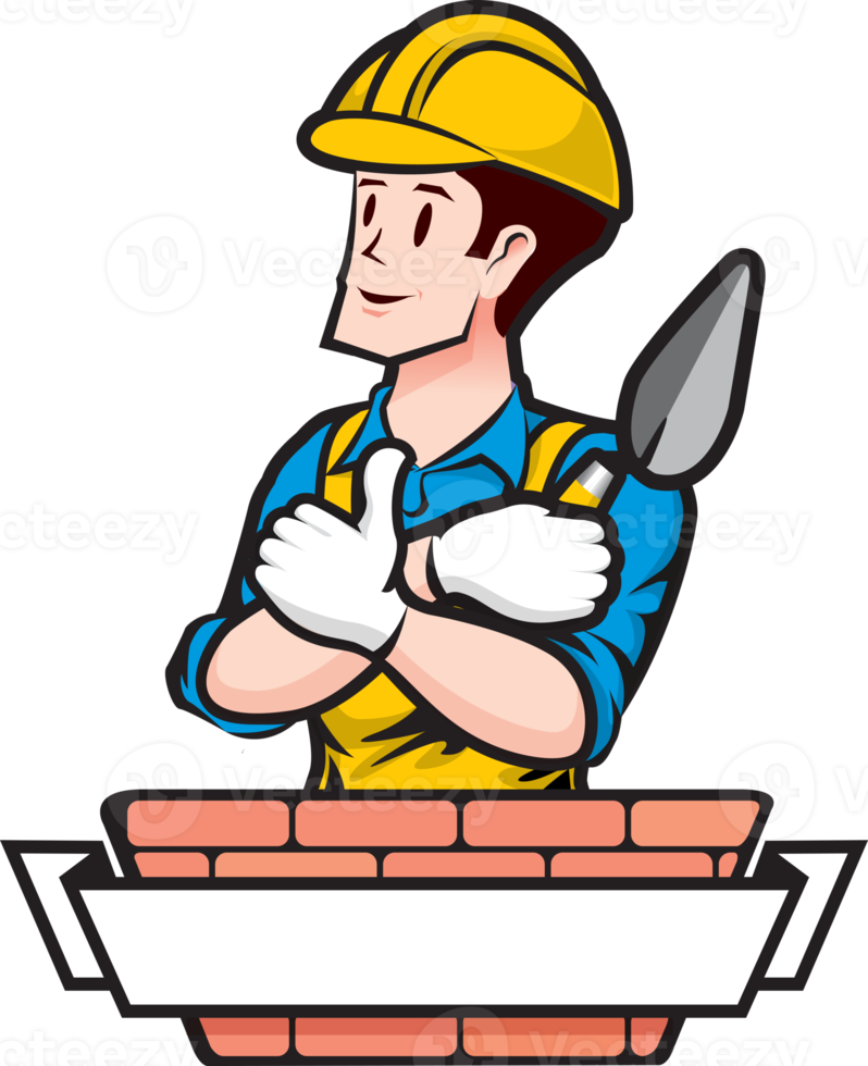 The Builder bricklayer logo icon isolated masonry cartoon style png