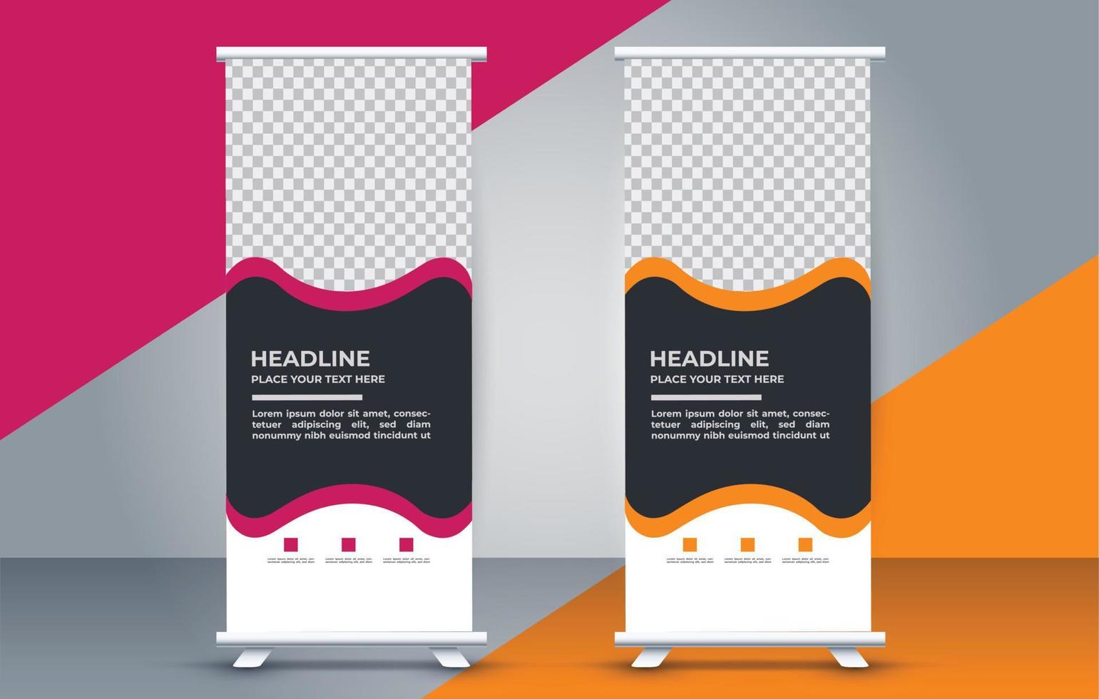 Roll up standee banner template with modern shapes vector