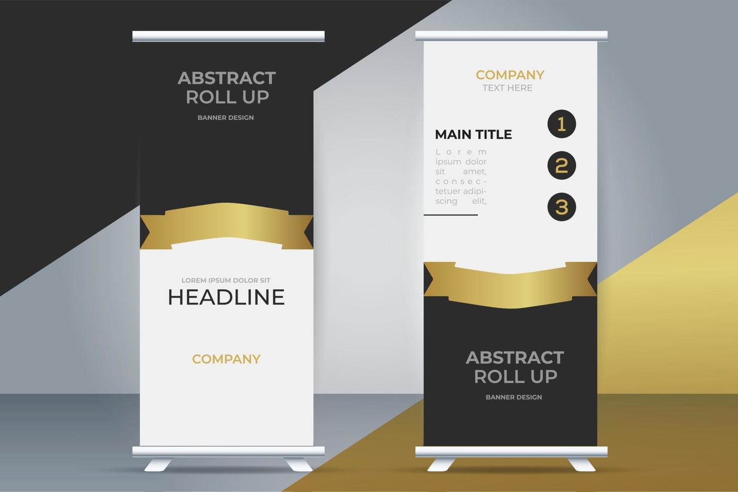 modern business roll up stand banner with golden ribbon vector