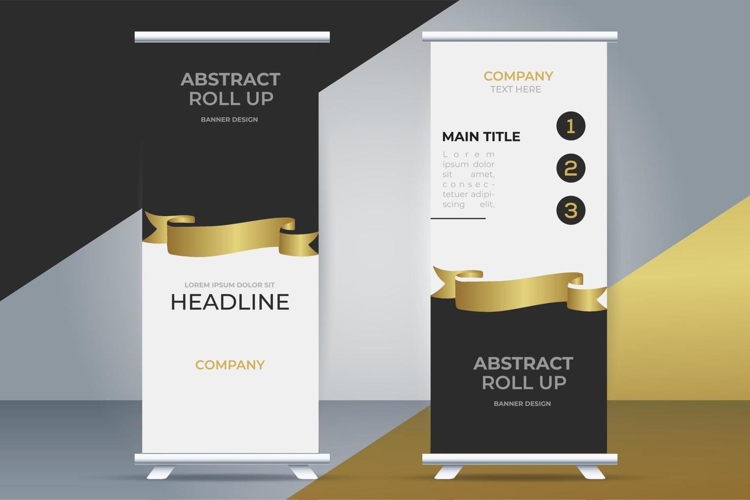 modern business roll up stand banner with golden ribbon vector