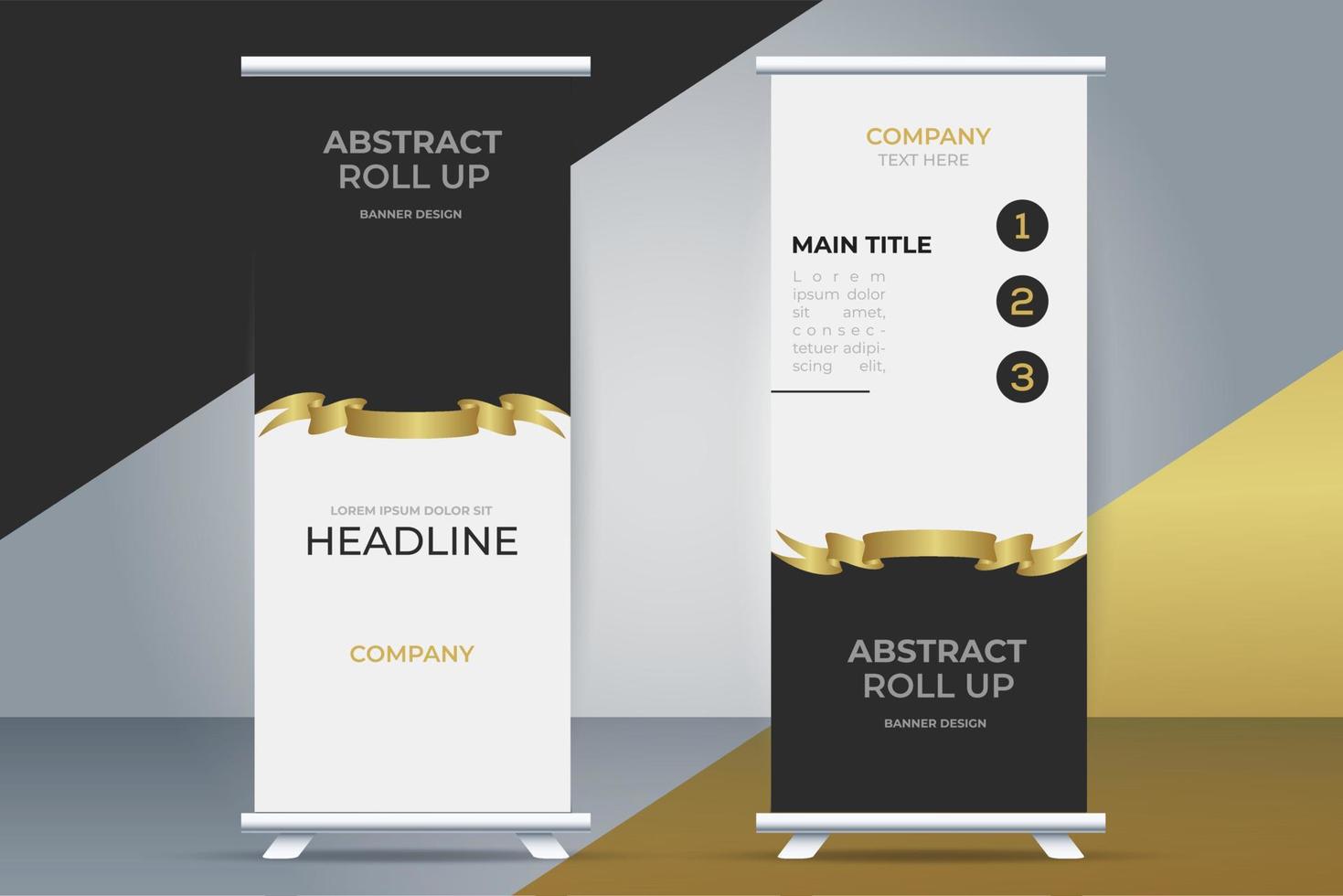 modern business roll up stand banner with golden ribbon vector