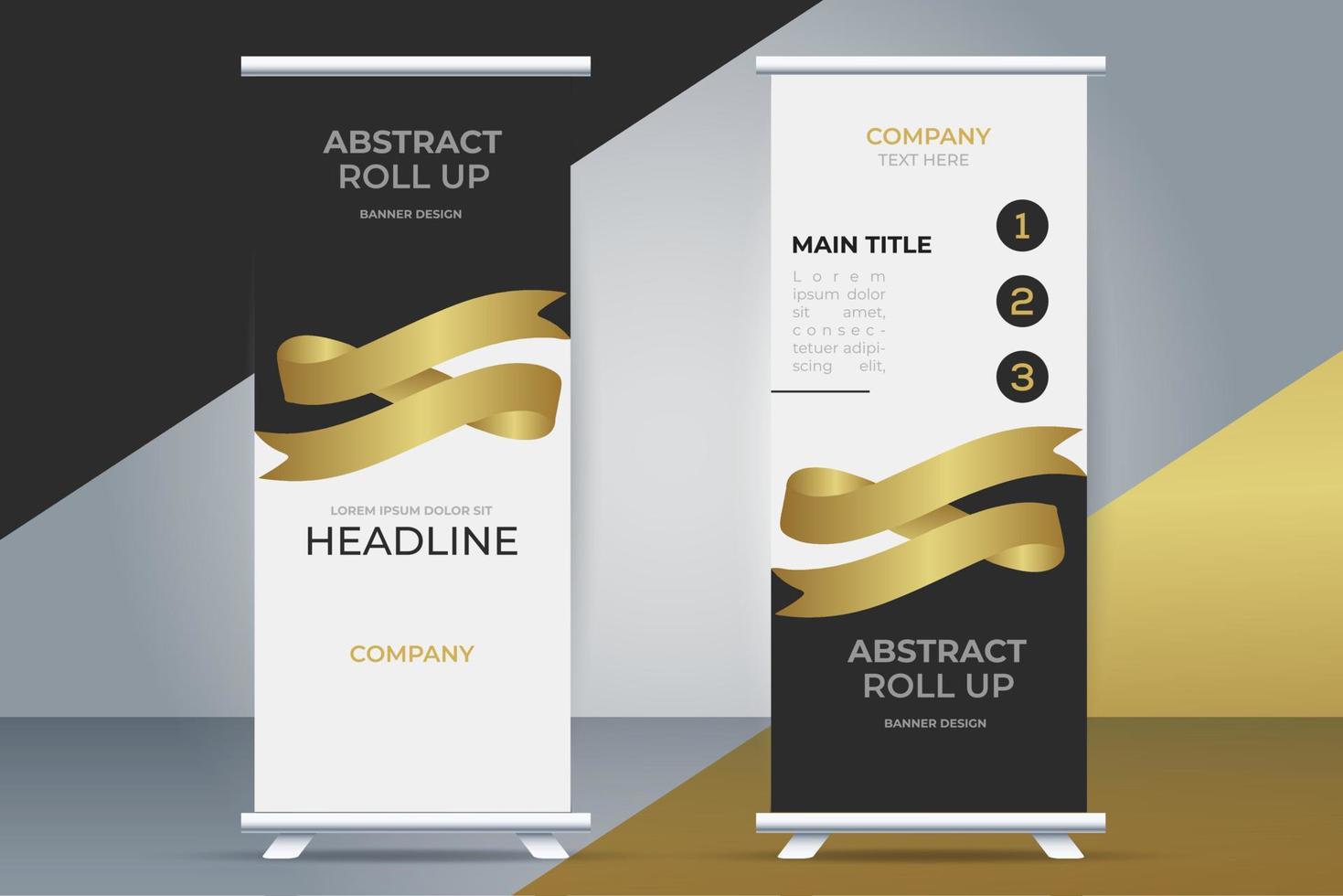 modern business roll up stand banner with golden ribbon vector