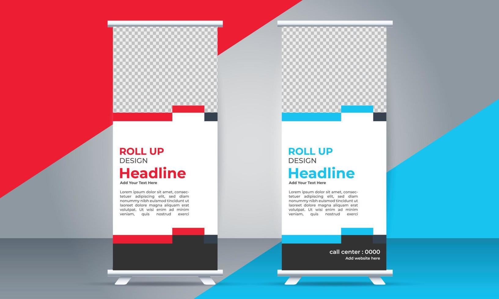 vector Roll up standee template with modern shapes