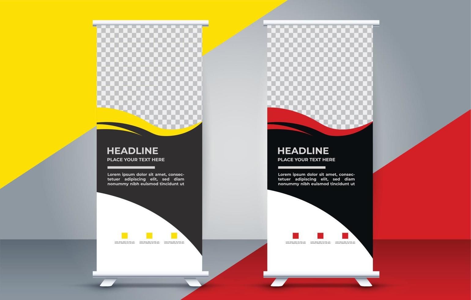 Roll up standee banner template with modern shapes vector
