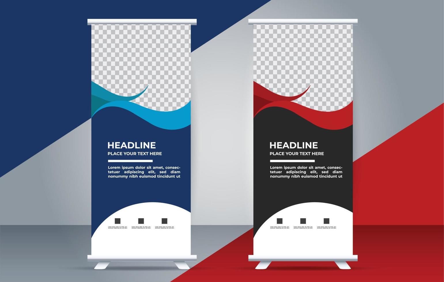 creative Roll up banner template with modern shapes vector