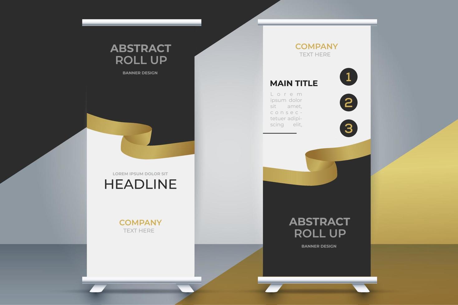 creative  business roll up banner with golden ribbon vector