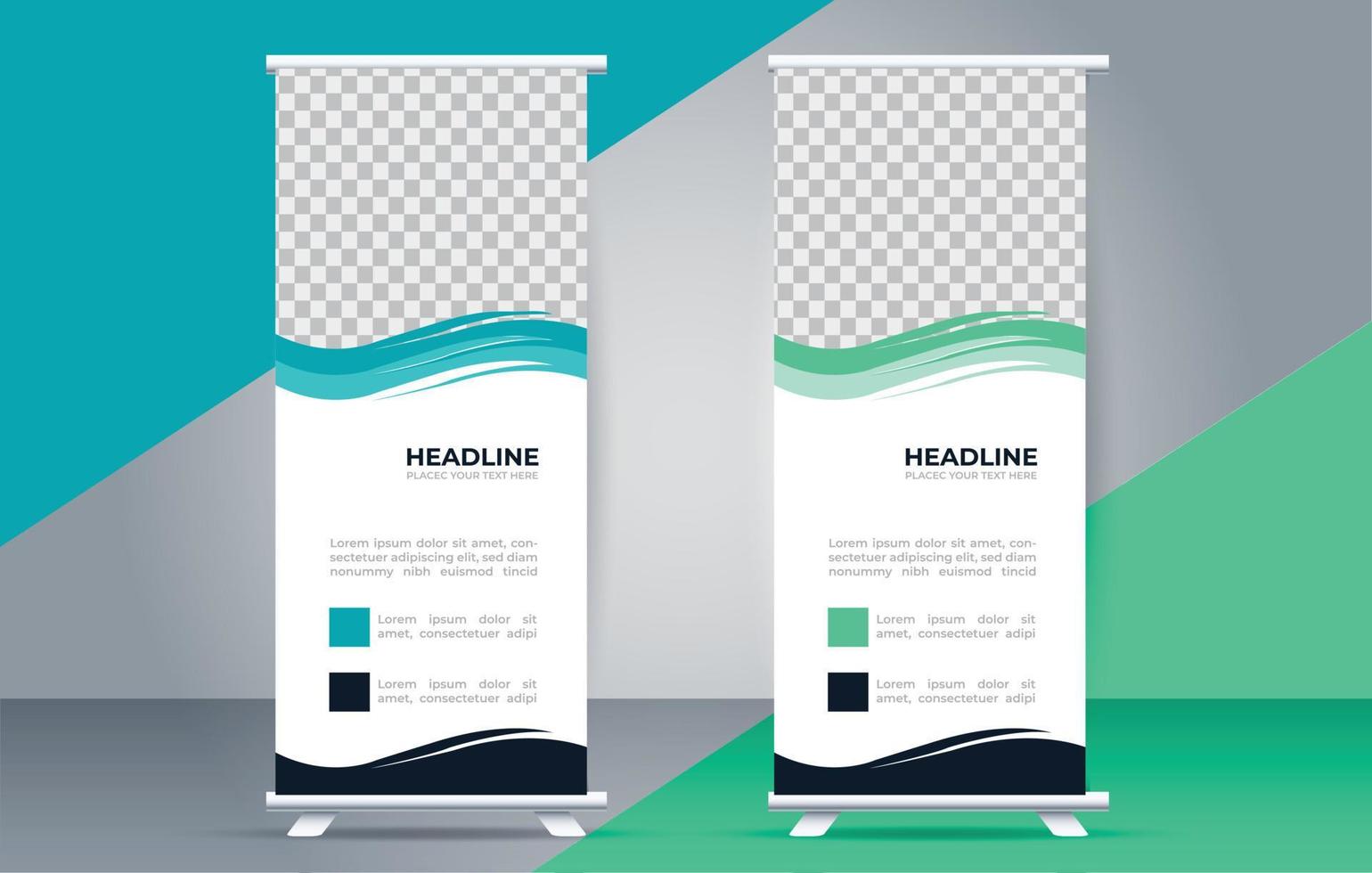 vector Roll up standee template with modern shapes