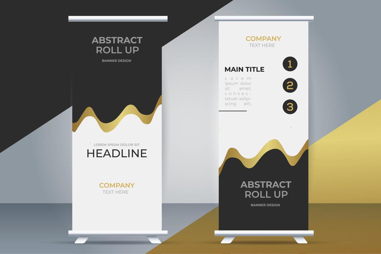 modern business roll up standee with golden ribbon vector