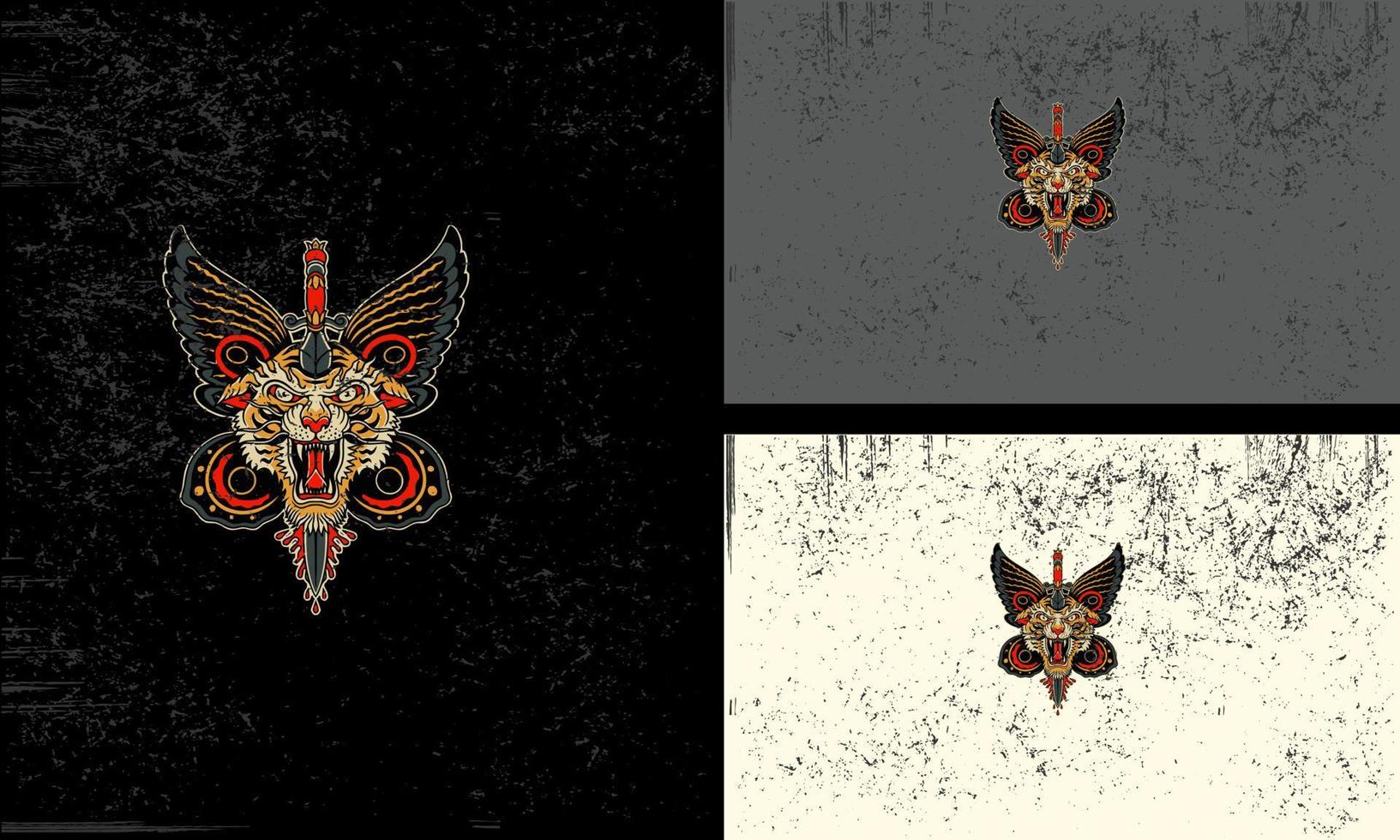 head tiger and butterfly vector mascot design
