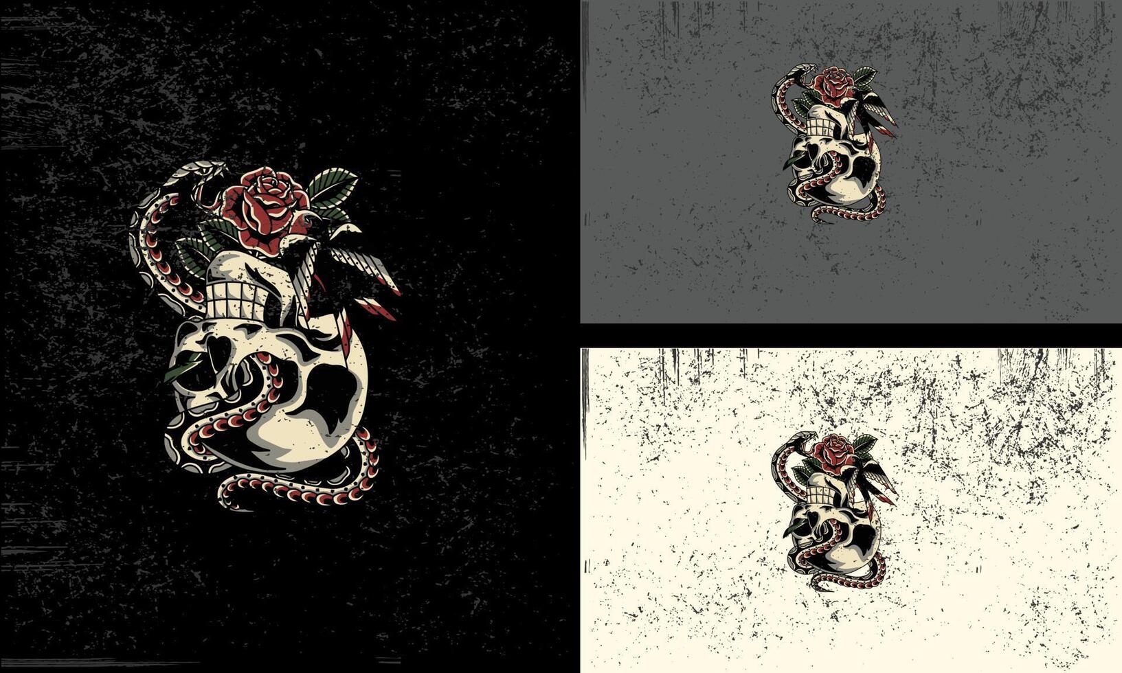 head skull and red flowers vector mascot design