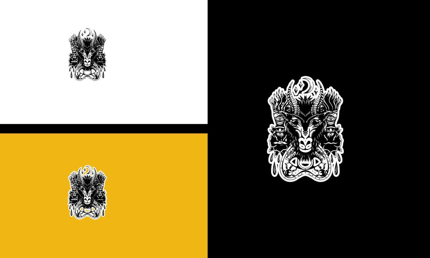 head goat and flower vector line art design