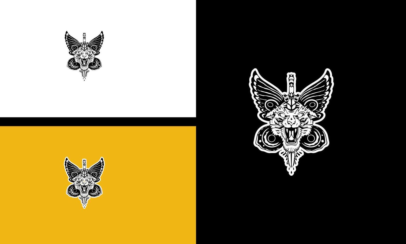 head tiger and butterfly vector line art design