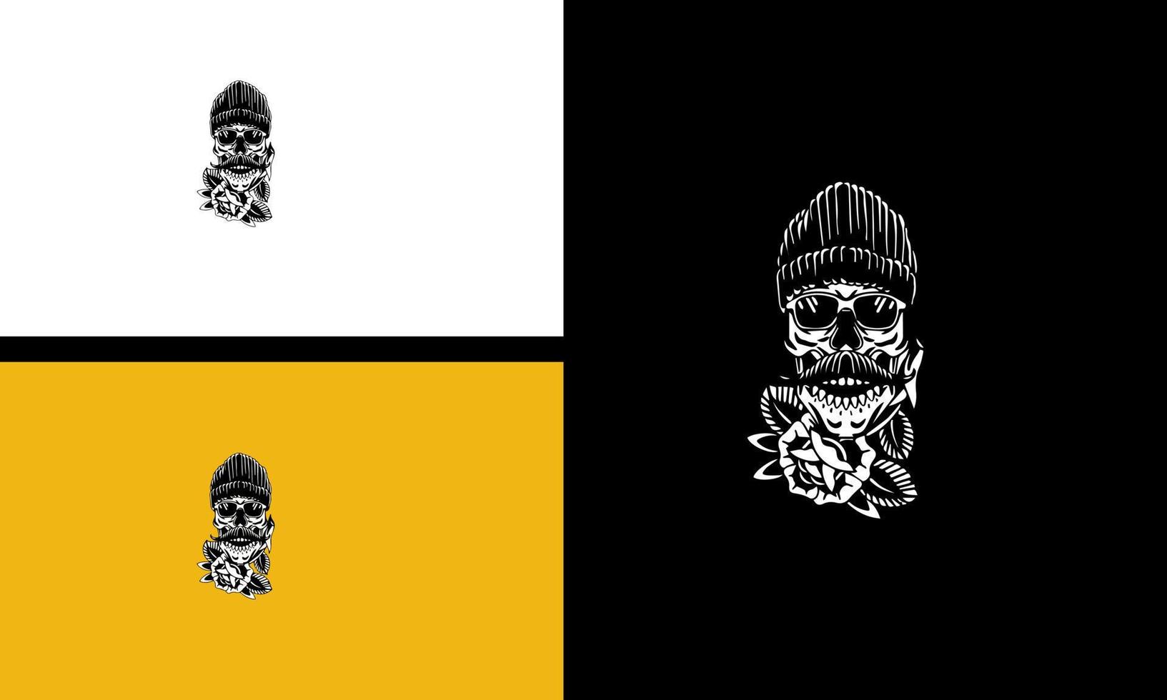 cabeza cráneo y flores vector línea arte diseño