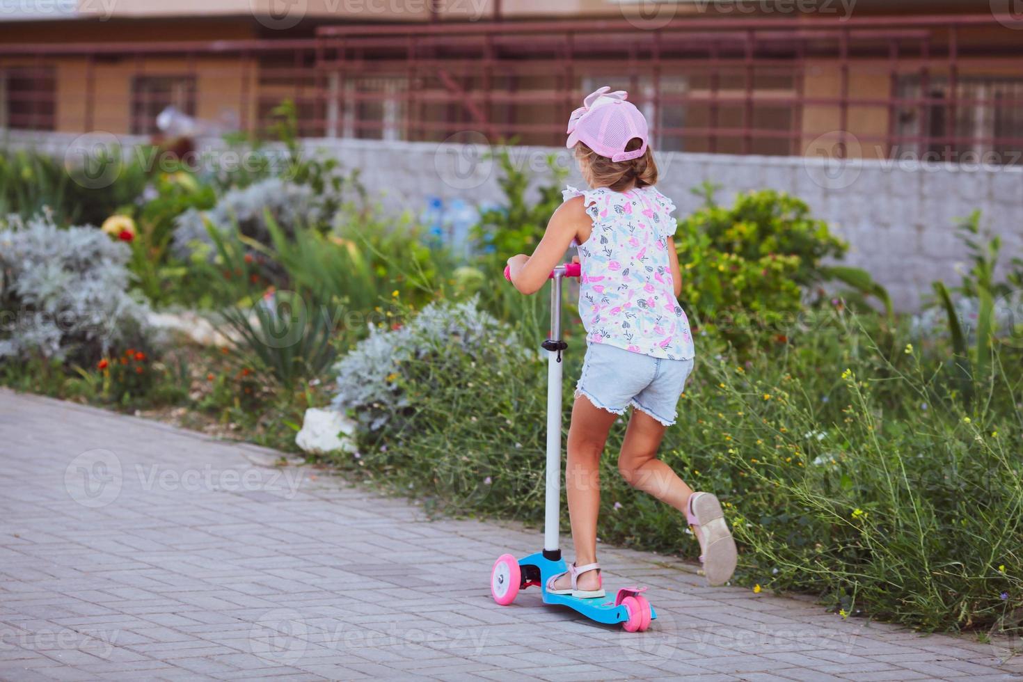 pequeño niña 3 años antiguo en un rosado gorra. de cerca. verano tiempo.  21178093 Foto de stock en Vecteezy