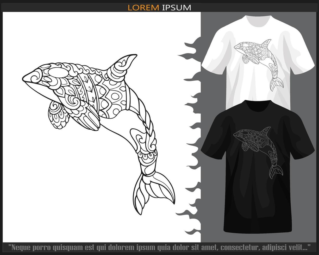 asesino ballena mandala letras aislado en negro y blanco camisa. vector