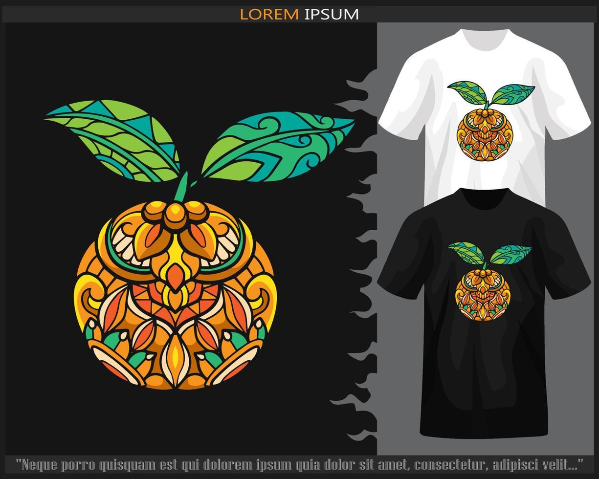 Colorful orange fruit mandala arts isolated on black and white t shirt. vector