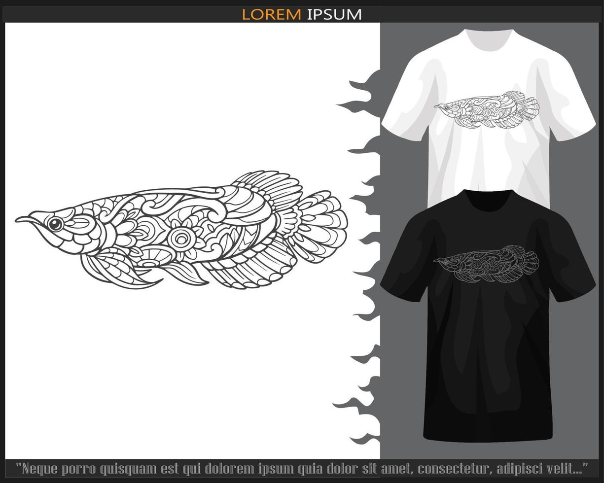 arowana fish mandala arts isolated on black and white t shirt. vector