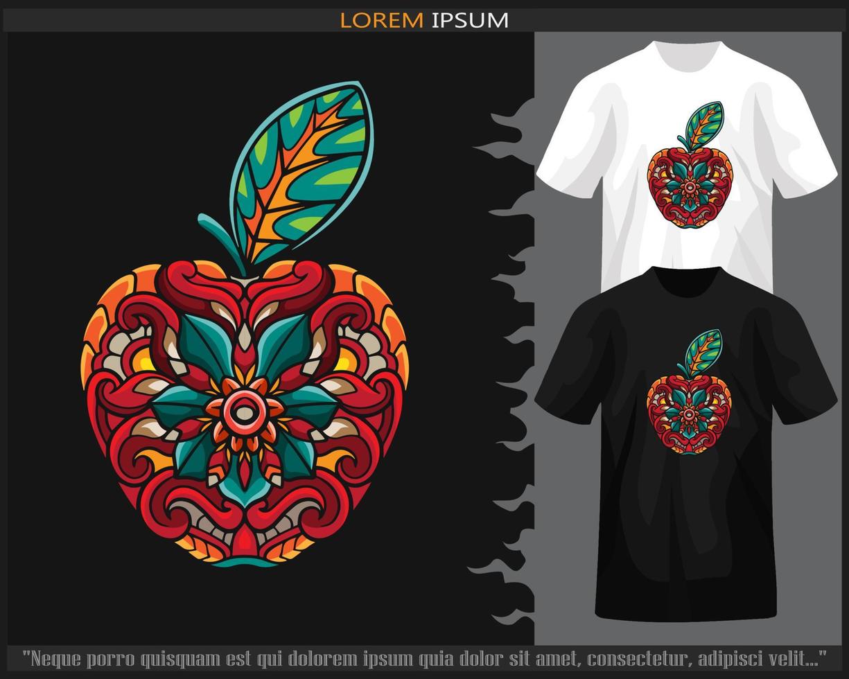 Colorful apple fruit mandala arts isolated on black and white t shirt. vector