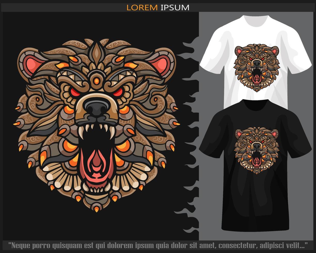 Colorful grizzly bear head mandala arts isolated on black and white t shirt. vector