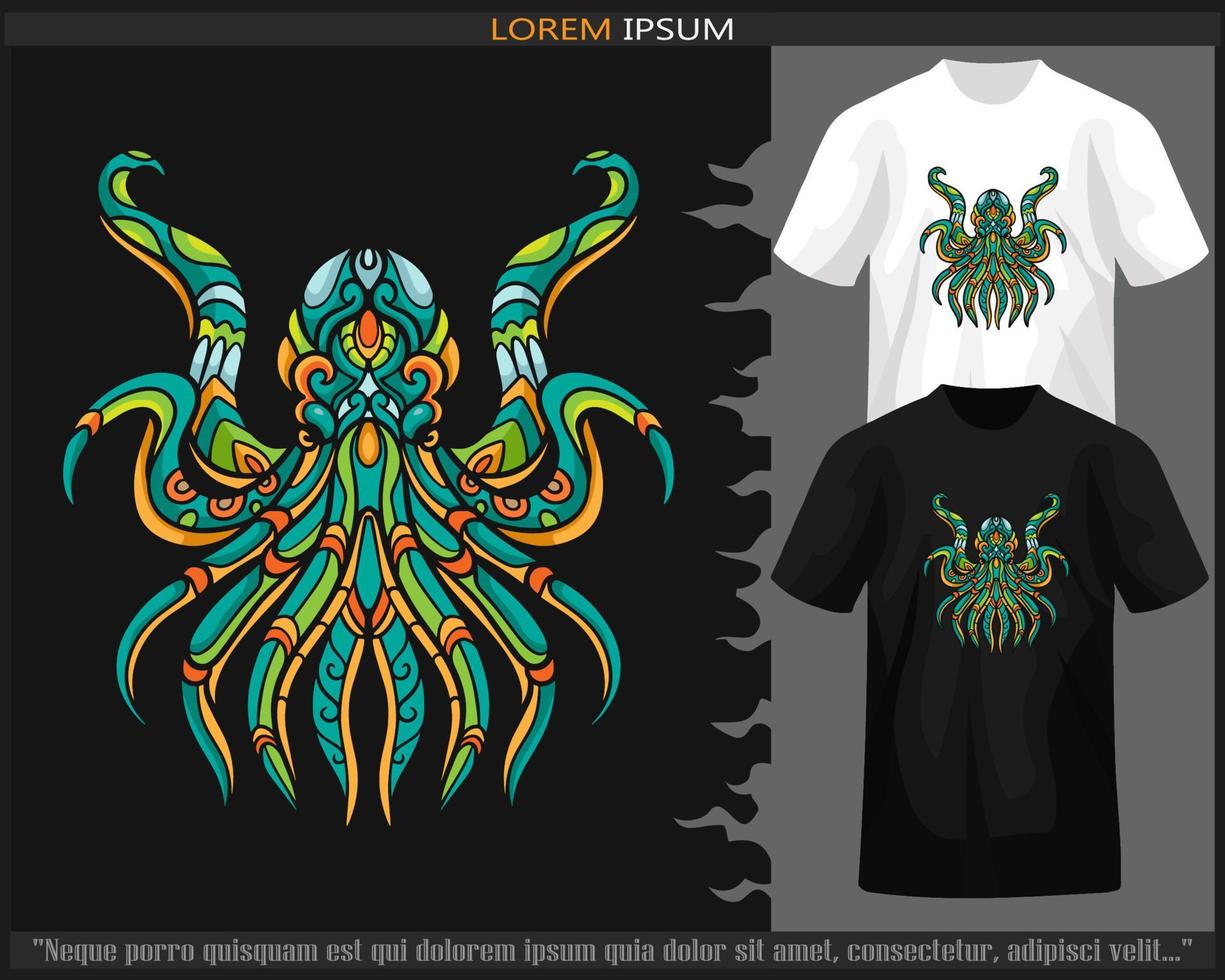 vistoso pulpo kraken mandala letras aislado en negro y blanco t camisa. vector