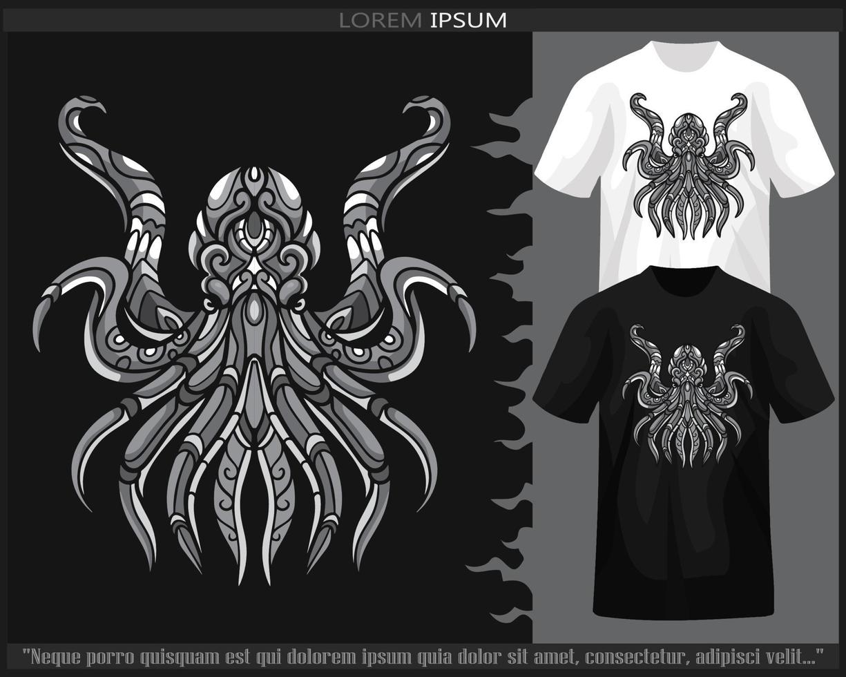 Monochrome color kraken octopus mandala arts isolated on black and white t shirt. vector