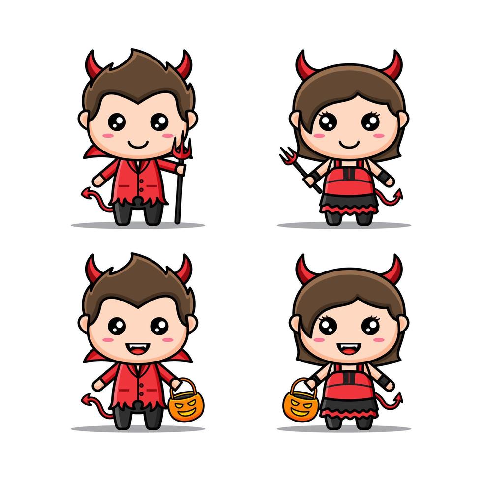 Cute devil costume characters bundle suitable for kids products vector