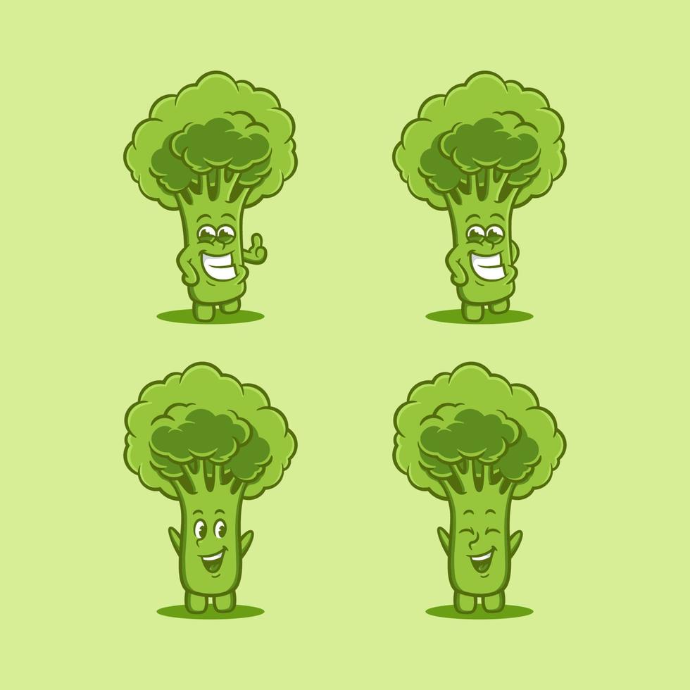 Cute broccoli characters bundle suitable for kids products vector