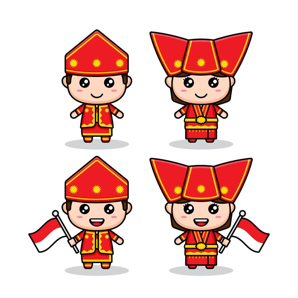 Cute ethnic sumatra people characters bundle suitable for kids products vector