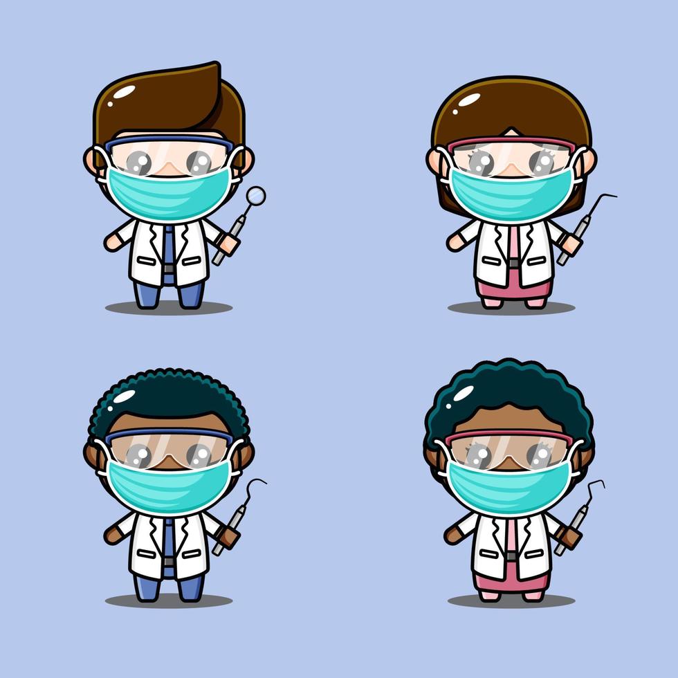 Cute dentist characters bundle suitable for kids products vector