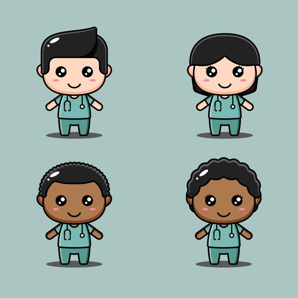 Cute nurses characters bundle suitable for kids products vector