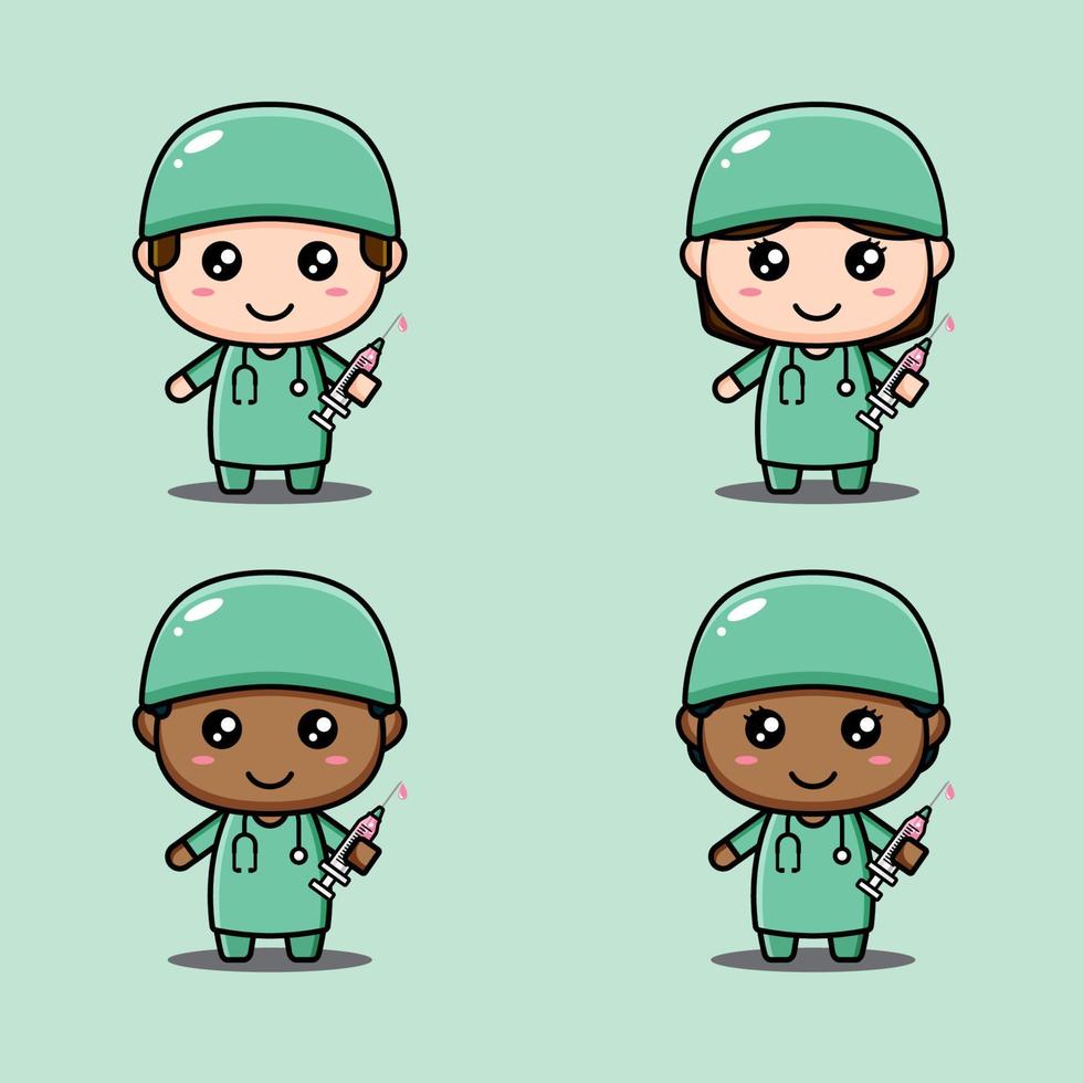 Cute surgeon characters bundle suitable for kids products vector