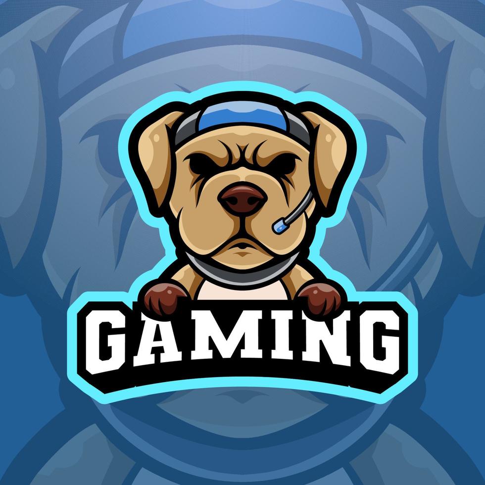 mascota de perro utilizando auricular juego de azar ese es adecuado para e-sport juego de azar logo modelo vector