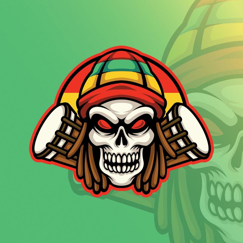 Mascot of Skull Reggae Drum that is suitable for e-sport gaming logo template vector