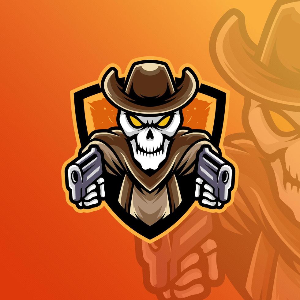 Mascot of Skull Gunslinger that is suitable for e-sport gaming logo template vector