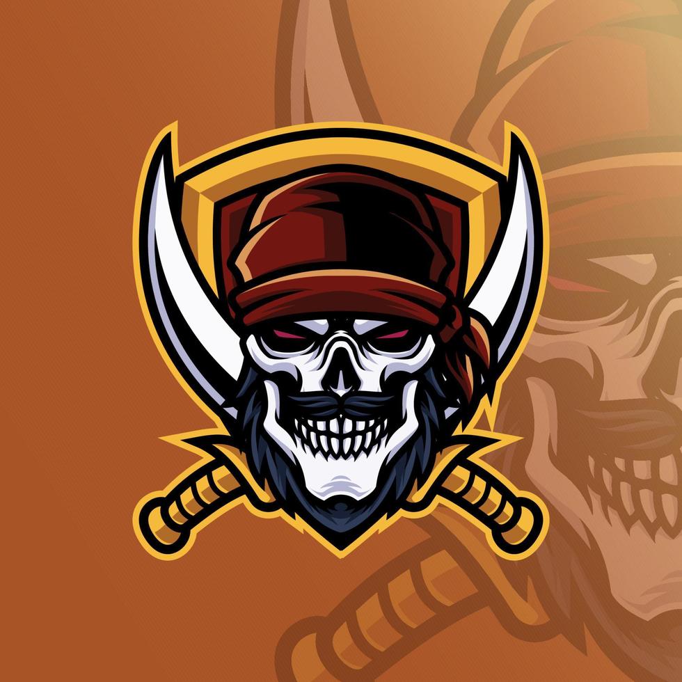 Mascot of Skull Pirate Raider that is suitable for e-sport gaming logo template vector