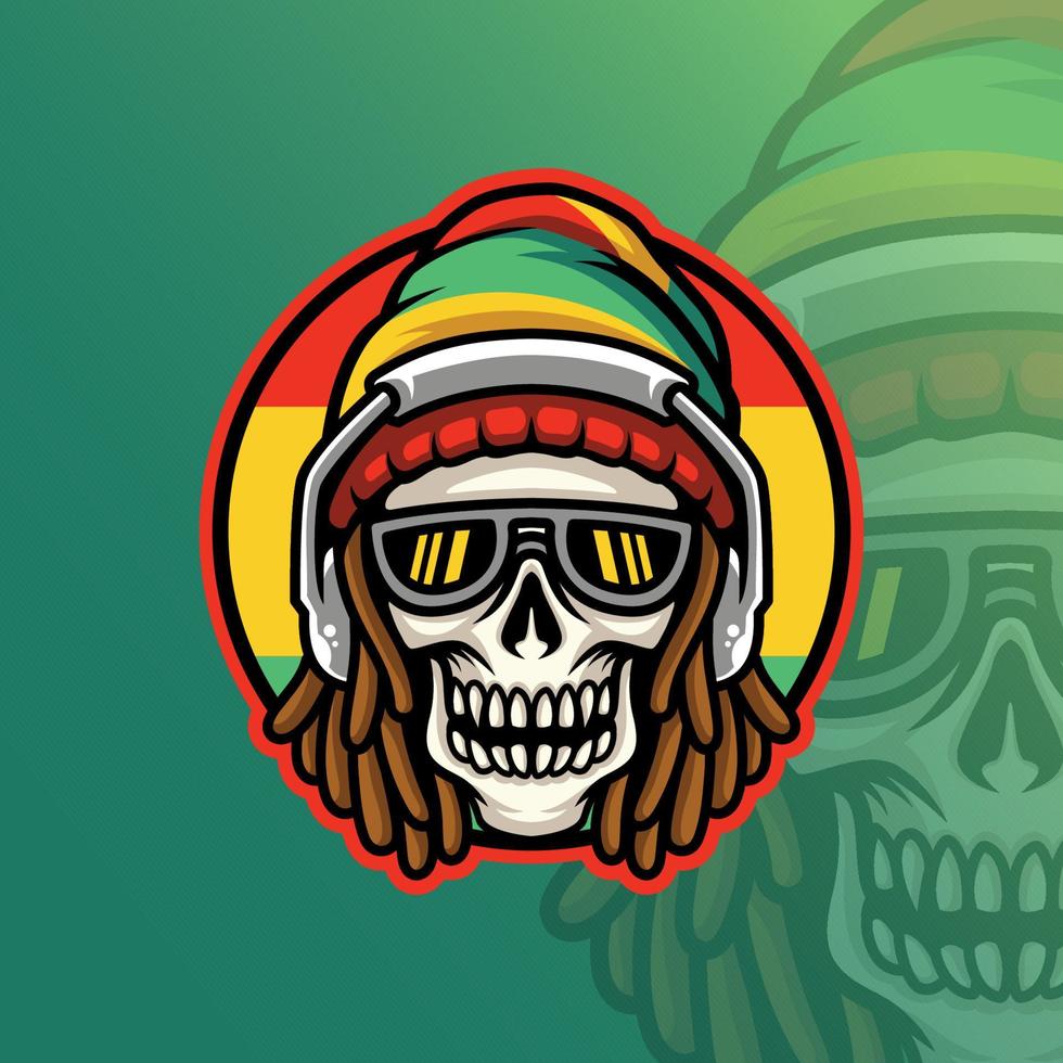 Mascot of Skull Reggae that is suitable for e-sport gaming logo template vector