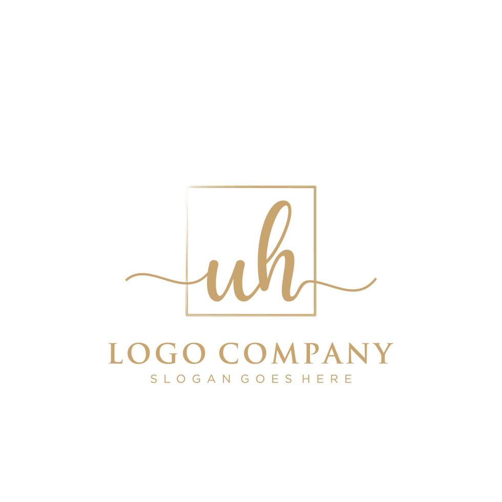 Initial UH feminine logo collections template. handwriting logo of initial signature, wedding, fashion, jewerly, boutique, floral and botanical with creative template for any company or business. vector
